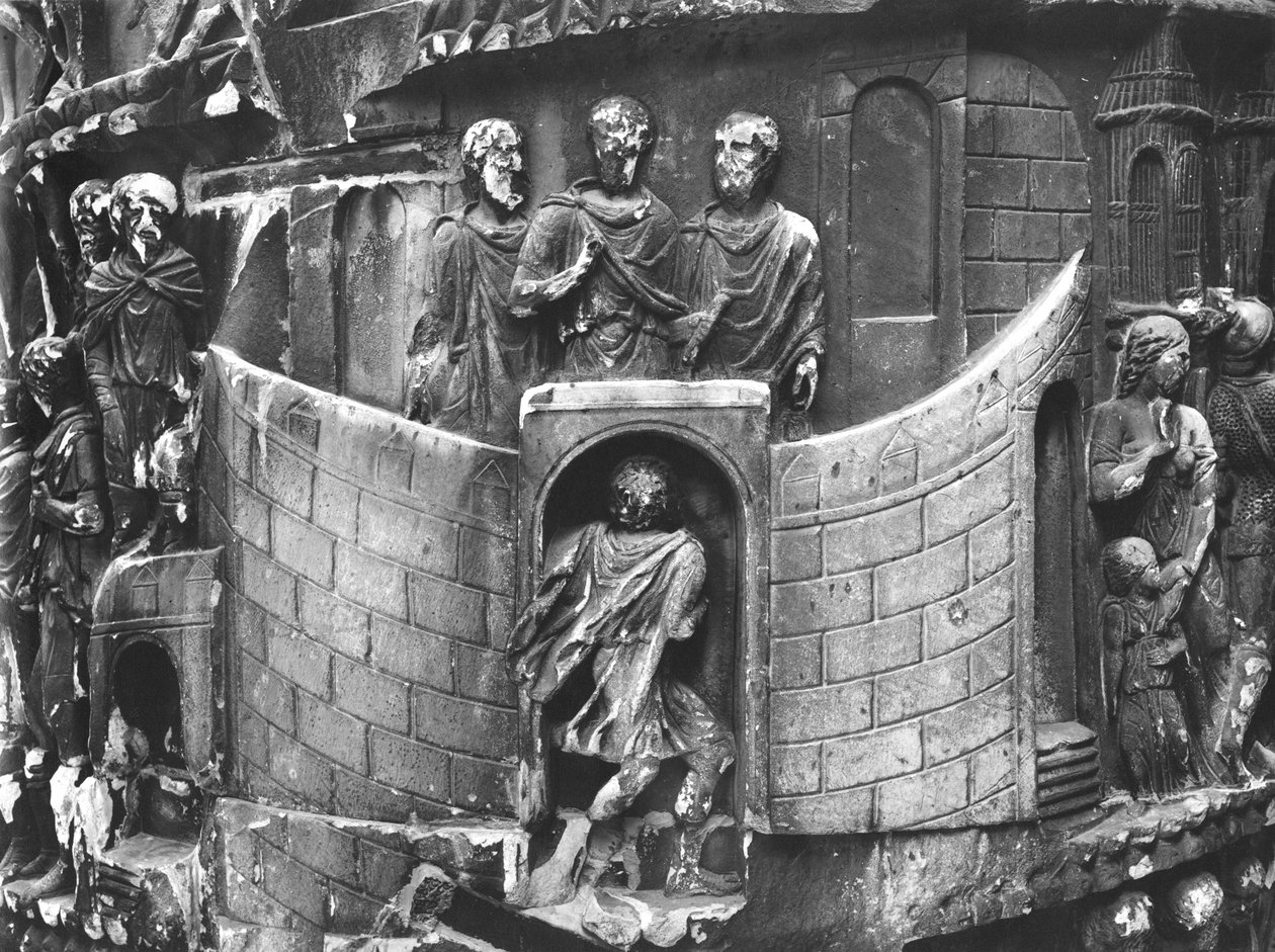 Marcus Aurelius ontvangt een boodschapper, detail van de zuil van Marcus Aurelius, AD 180-196 door Roman