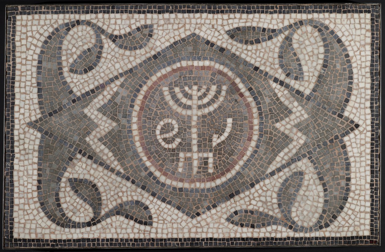 Mozaïek van Menorah met Lulav en Ethrog door Roman
