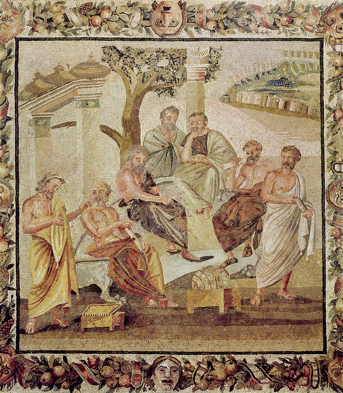 Plato in gesprek met zijn leerlingen, uit het huis van T. Siminius, Pompeii (mozaïek) door Roman