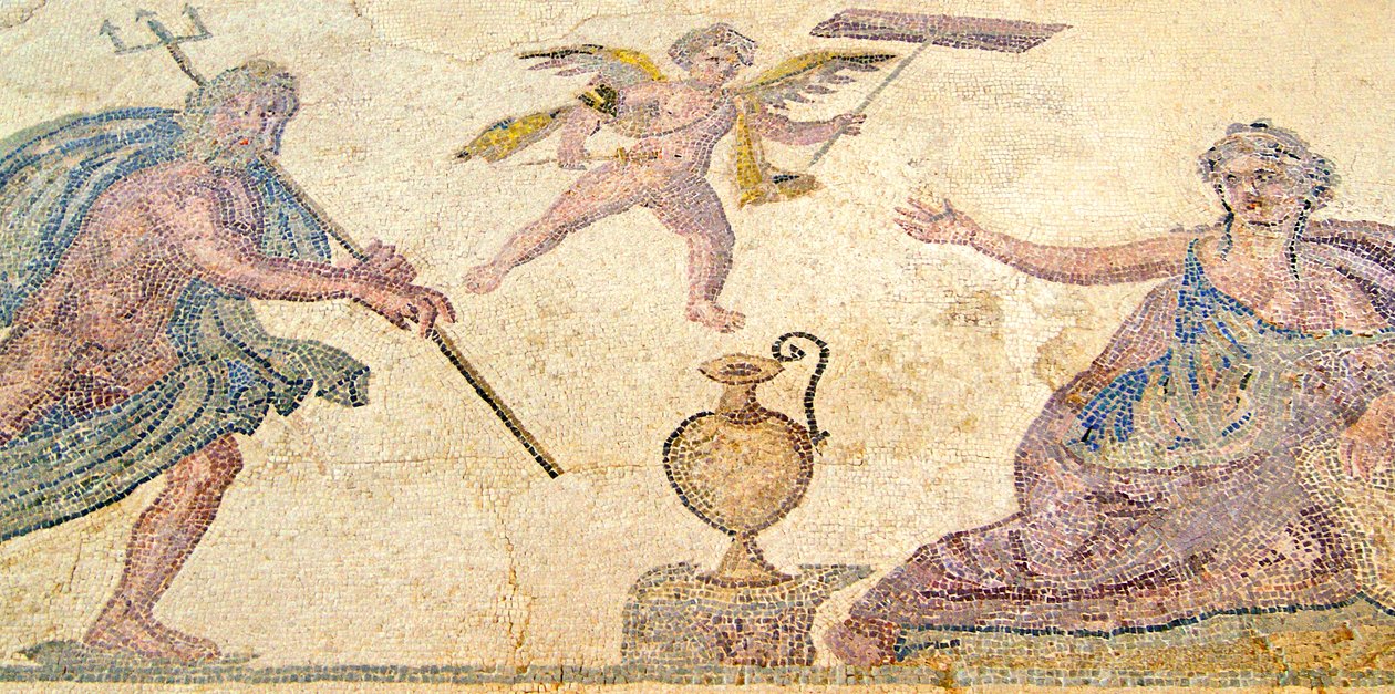 Poseidon en Amymone, Huis van Dionysos, Paphos, Cyprus door Roman
