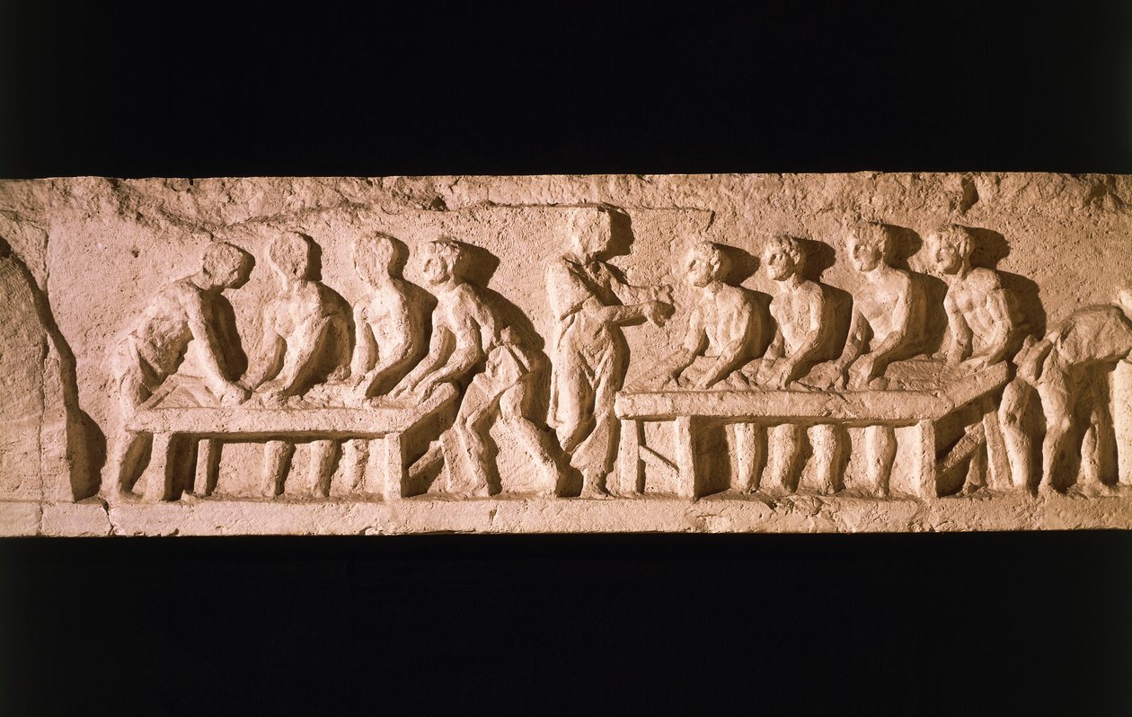Reliëf dat een bakkerij afbeeldt, uit het graf van Eurysaces de Bakker, bij Porta Maggiore, Rome, 50-20 v.Chr. door Roman
