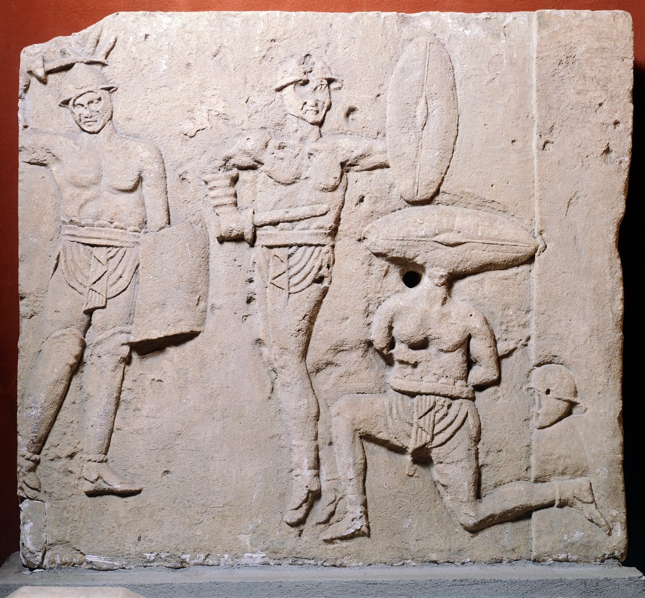 Reliëf met gladiatorenscène uit het gebied Due Madonne, Bologna, Romeinse beschaving door Roman
