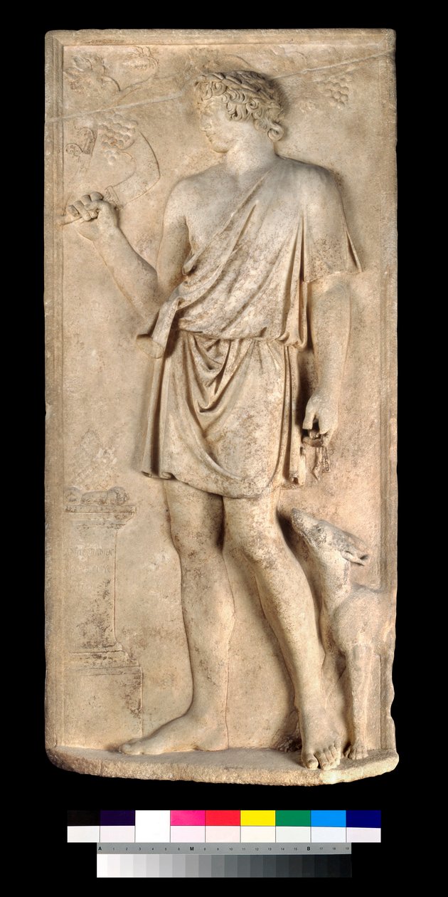 Reliëf van Antinous als Dionysos of Silvanus, druiven oogstend door Roman