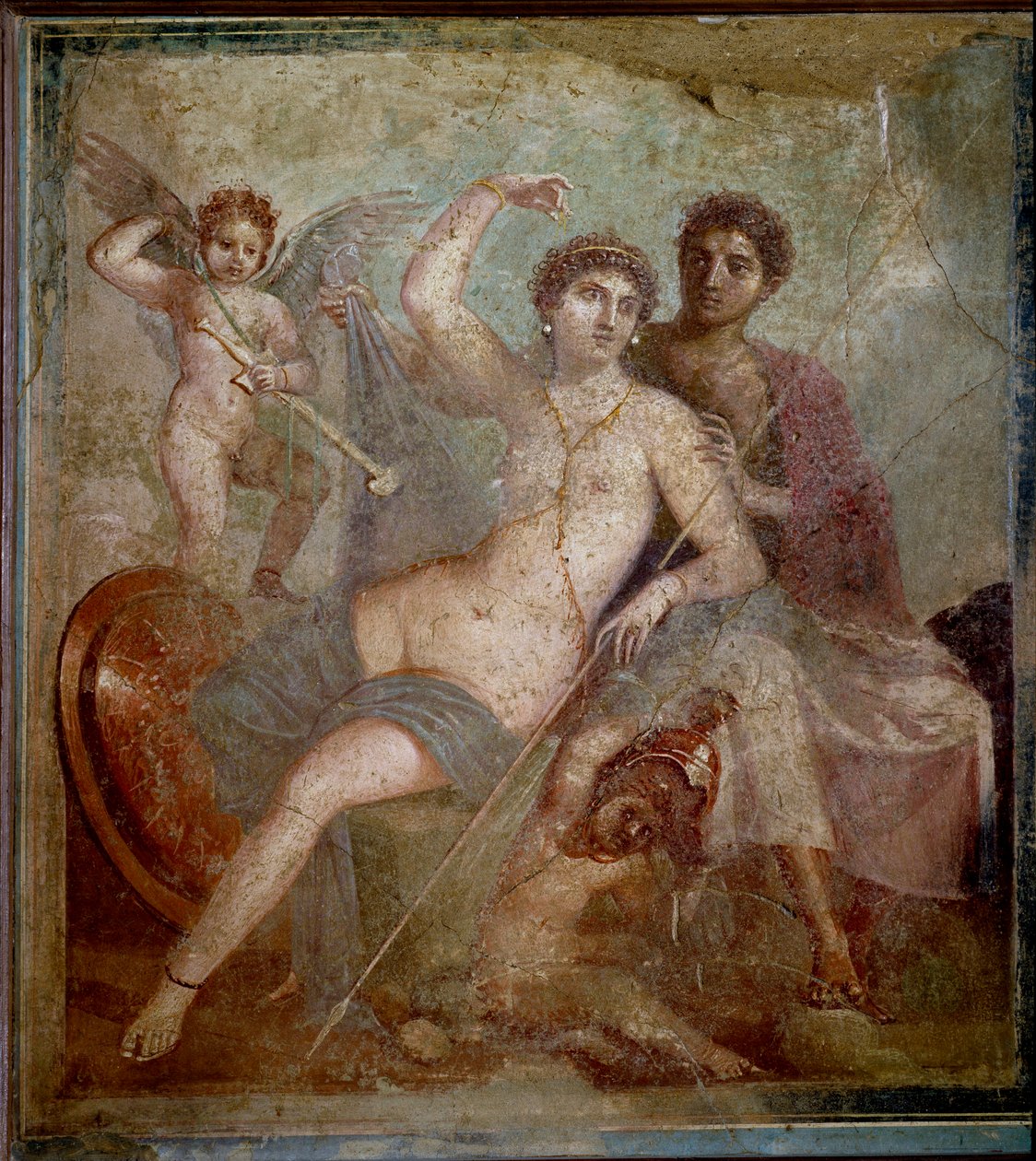 Voorstelling van Ares en Aphrodite, vergezeld door liefdes die spelen met de wapens van de god. Fresco uit de Villa van Mars en Venus in Pompeii. 1e eeuw n.Chr. Archeologisch Museum van Napels door Roman