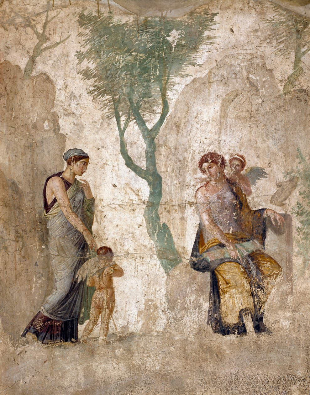 Romeinse kunst: Eros gestraft in aanwezigheid van Aphrodite. Fresco uit het Huis van de Gestrafte Liefde, Pompeii. 1e eeuw. Napels, Museo Archeologico Nazionale door Roman