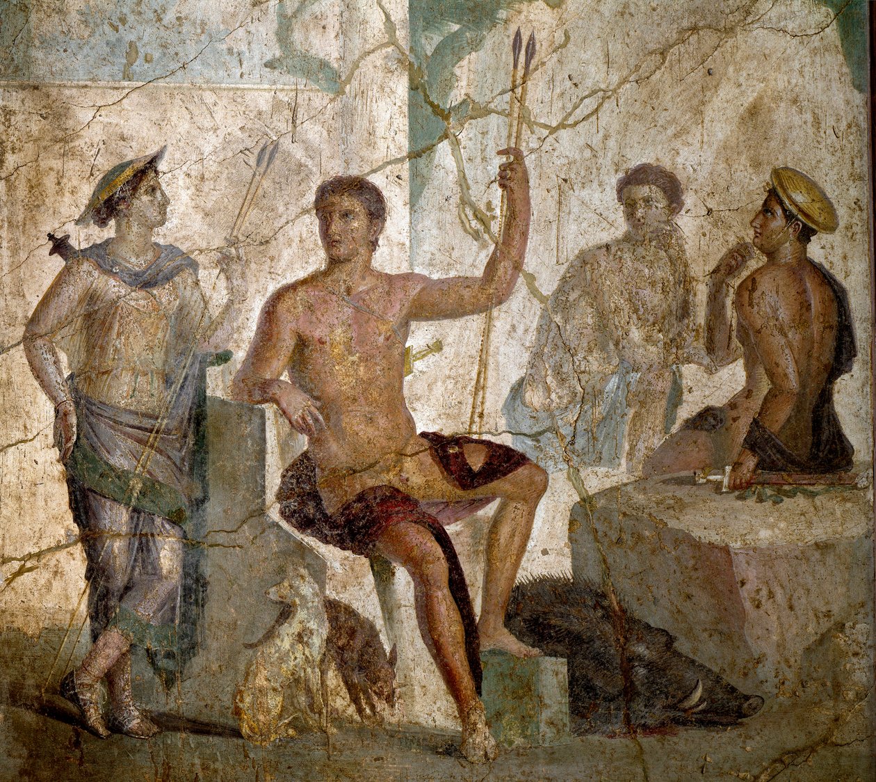 Romeinse kunst: Meleager en Atalanta. Romeinse fresco uit de 1e eeuw na Chr. uit Pompeii. Nationaal Archeologisch Museum, Napels door Roman