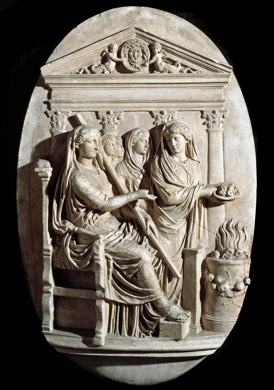 Romeinse kunst: een offerscène in Vesta (Hestia) van Villa Albani (laag reliëf) door Roman