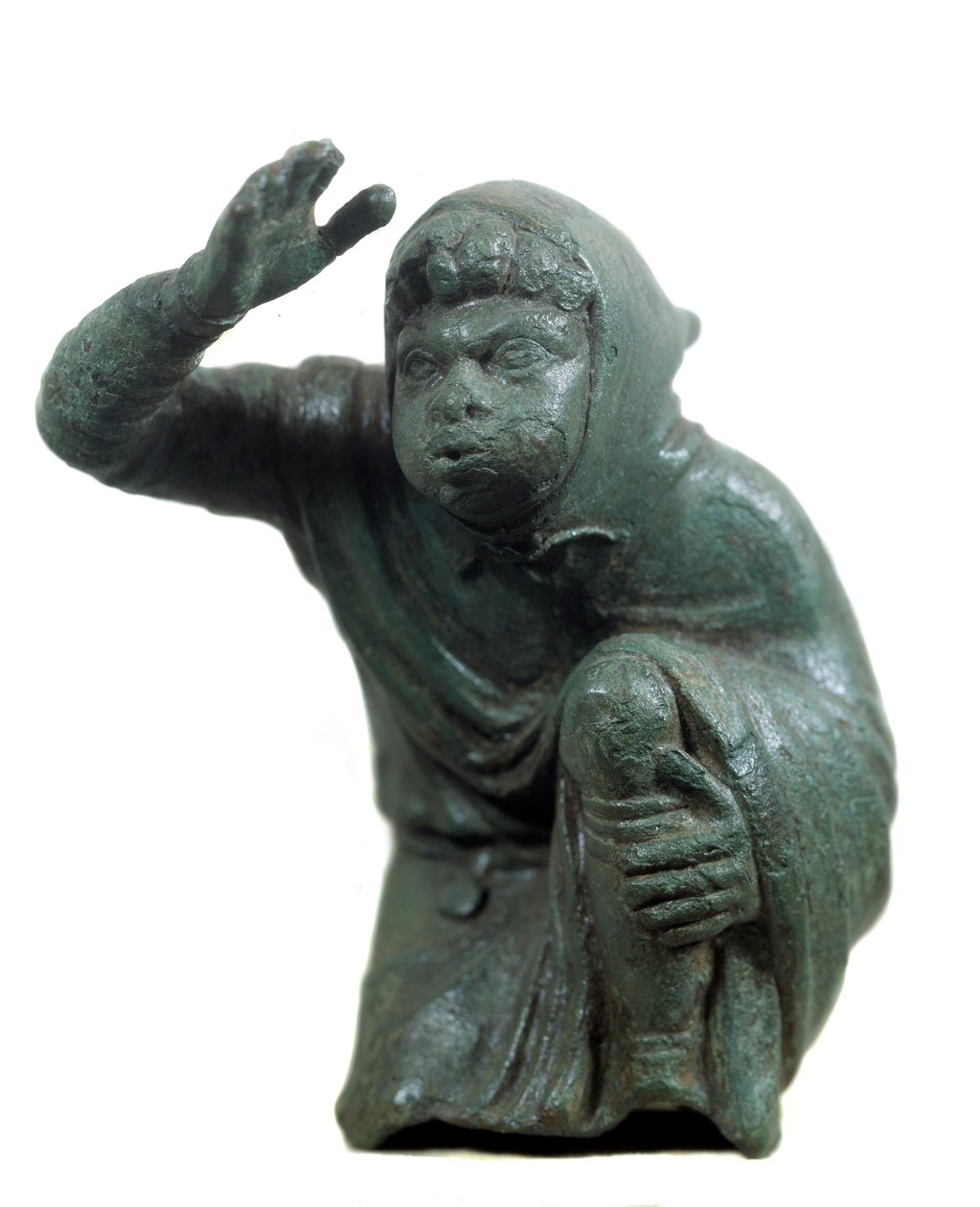 Romeinse kunst: bronzen beeldje van een knielende en blazende zwarte slaaf door Roman