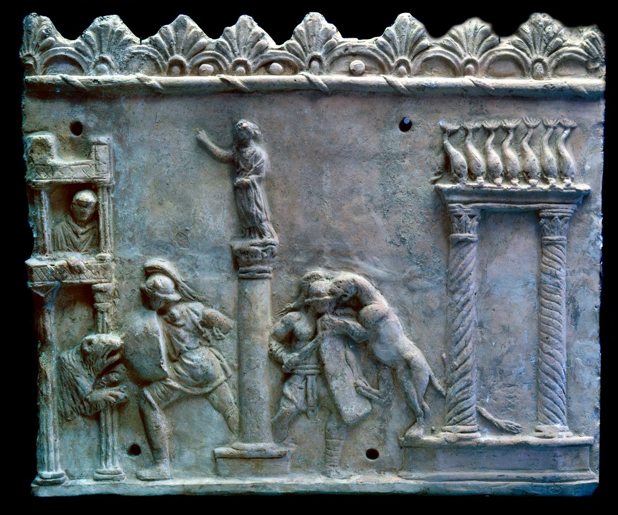 Romeinse kunst: scène van gevecht van gladiatoren tegen beesten of venatio. 1e eeuw v.Chr. Genève, Museum voor Kunst en Geschiedenis door Roman