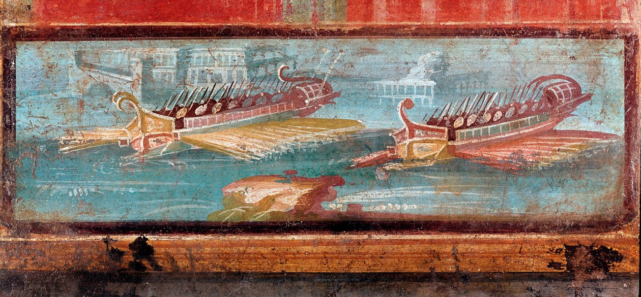 Romeinse oorlogsschepen bij de ingang van een haven door Roman