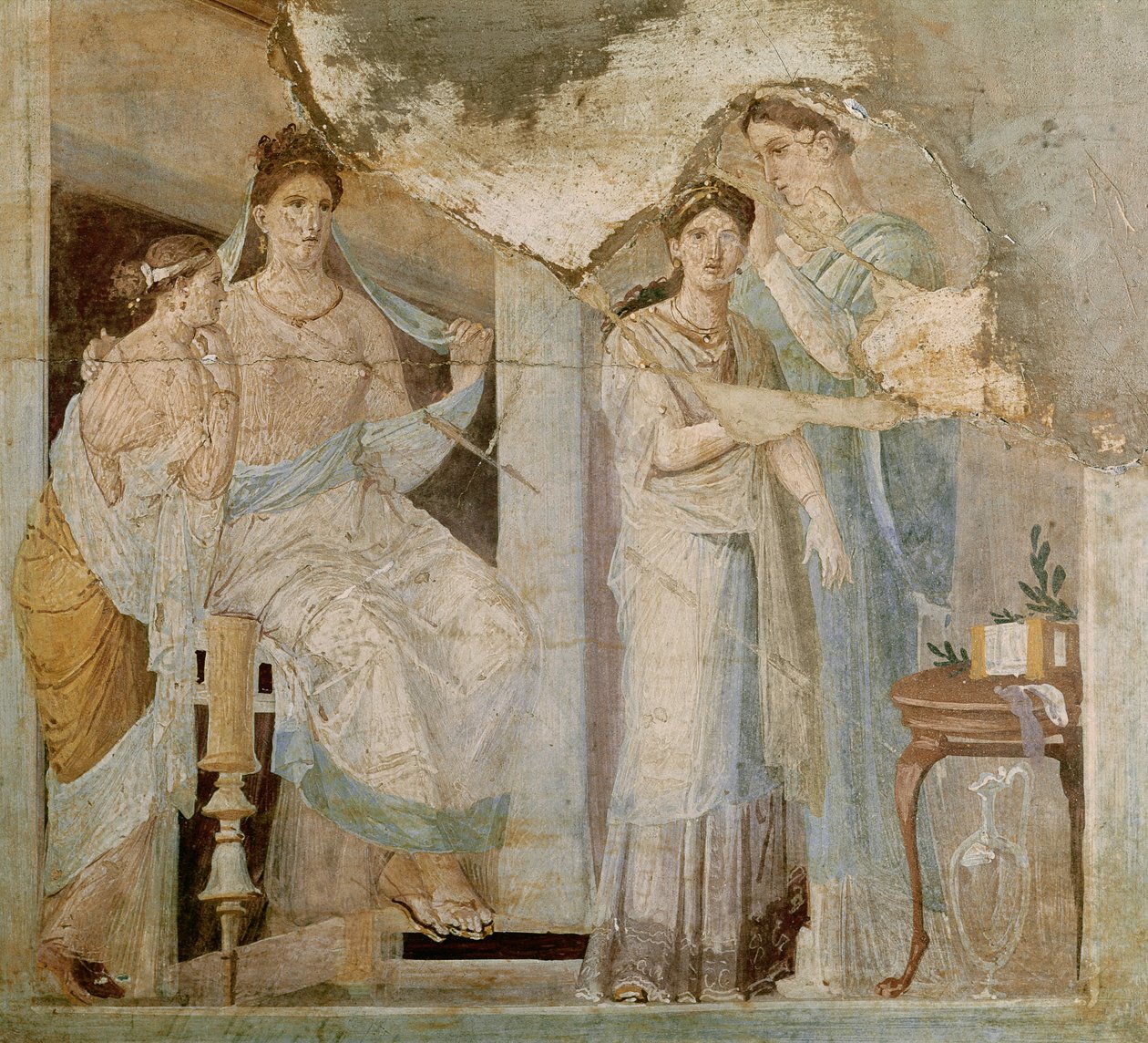 Slaaf die het haar van een meisje kamt, Herculaneum, Derde Stijl door Roman