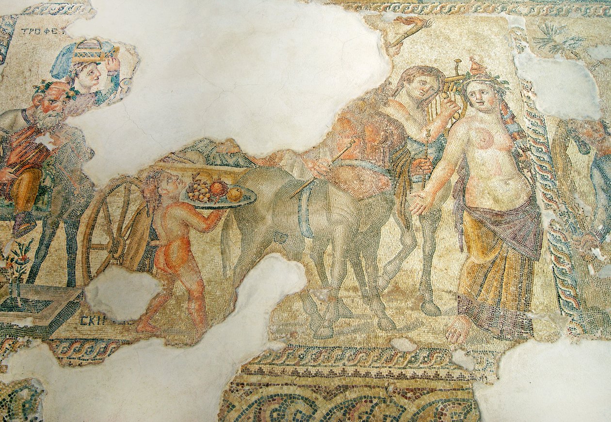 De Triomfantelijke Processie van Dionysos, Huis van Aion, Paphos, Cyprus (mozaïek) door Roman