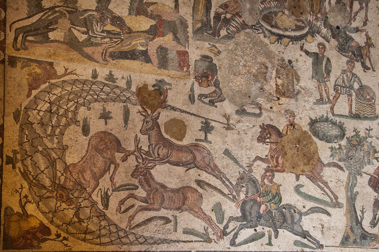 Derde kamer van het privé-appartement, vloermozaïek, Villa Romana del Casale, Piazza Armerina, Sicilië, Italië door Roman