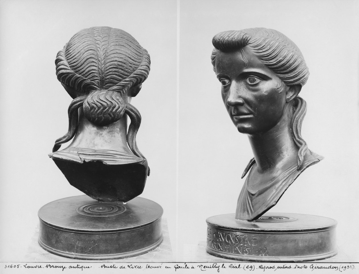 Twee aanzichten van een buste van Livia (58 v.Chr.-29 n.Chr.) (brons) (zw/w foto) door Roman