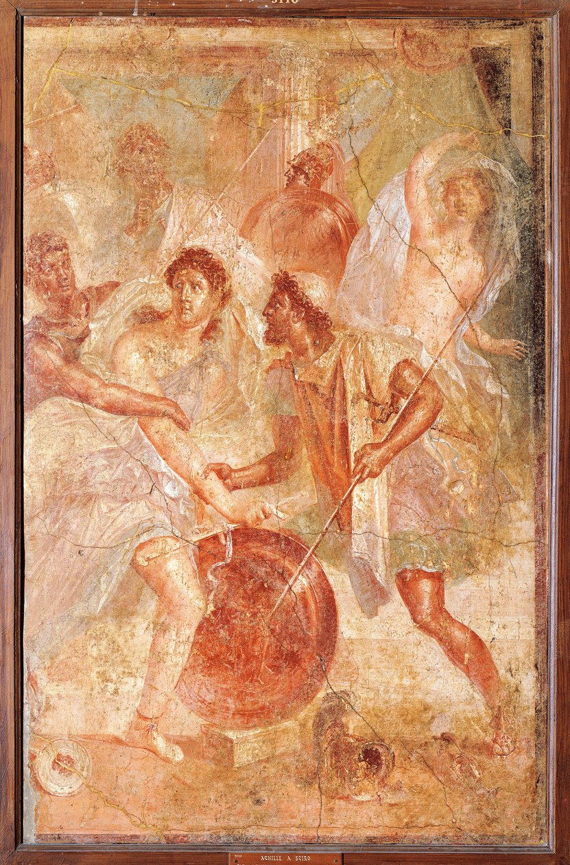 Ulysses en Diomedes herkennen Achilles vermomd als de vrouwelijke Pyrrha tussen de Dochters van Lycomedes op Skyros door Roman