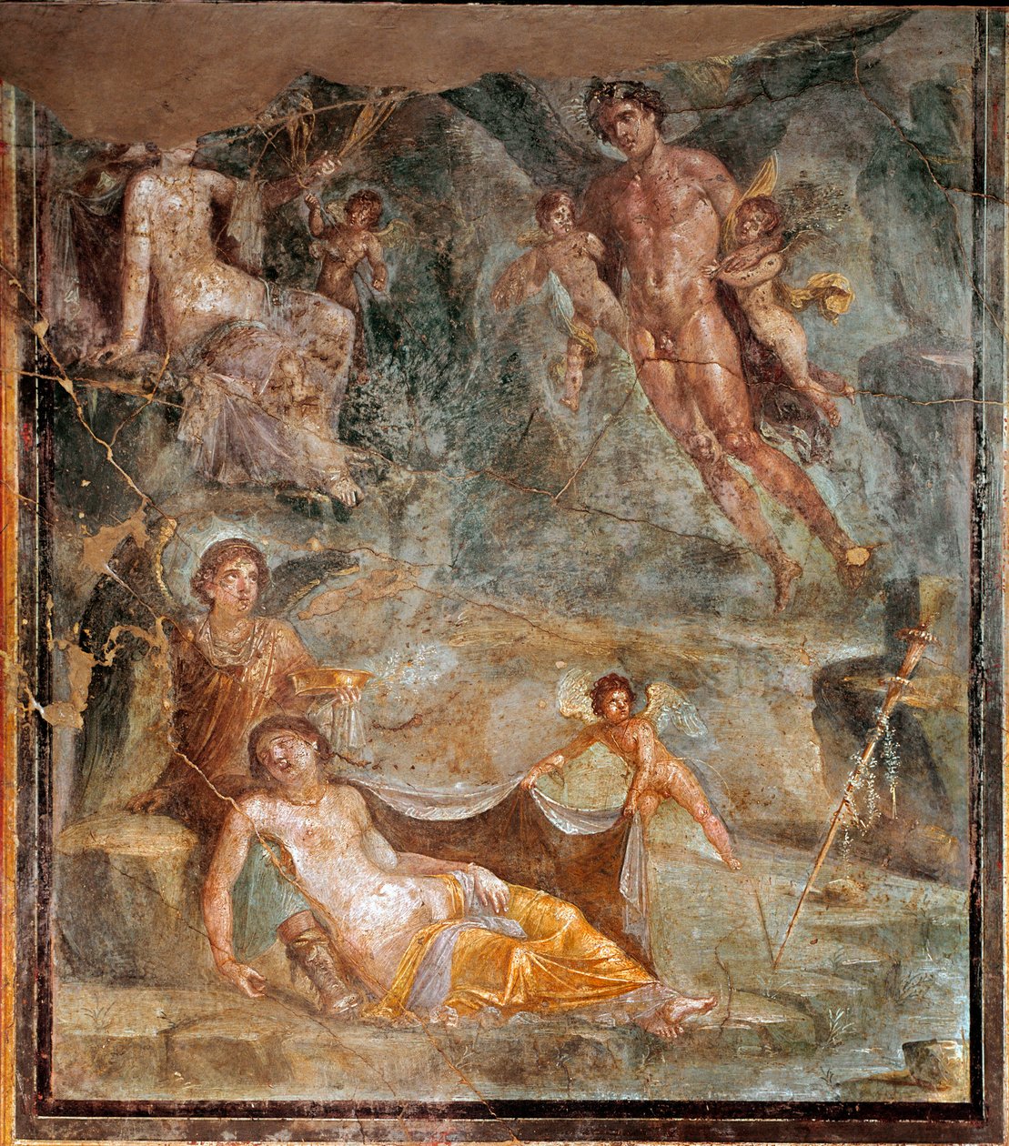 Huwelijk van Zephyrus en godin Chloris (fresco, 45-79 n.Chr.) door Roman