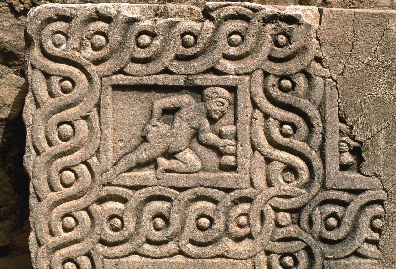 Architectonisch fragment met gebeeldhouwde decoratie, detail, Hoge Keizerlijke Periode (27 v.Chr.-395 n.Chr.) door Roman Imperial Period