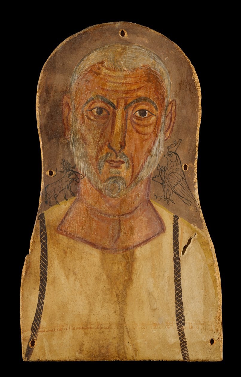Bejaarde man geflankeerd door Egyptische goden, ca. 250 AD door Roman Period Egyptian
