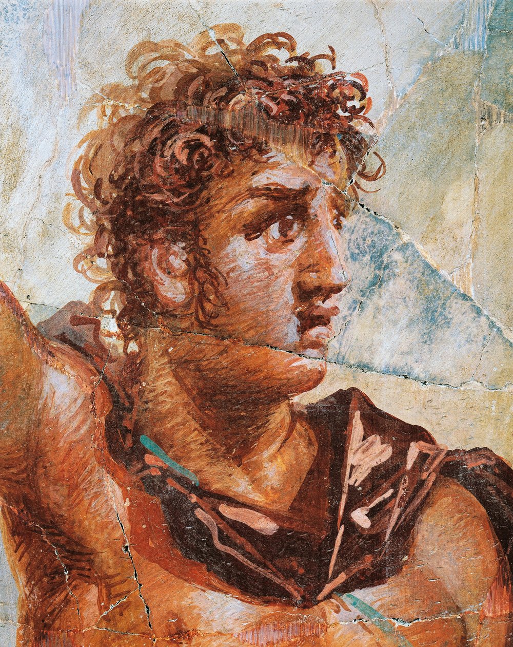 (Detail) fresco van Alexander, uit het huwelijk van Alexander (Ares) en Stateira (Aphrodite), Regio 6 Insula Occidentalis 39, Pompeii (UNESCO Werelderfgoedlijst) door Roman Roman