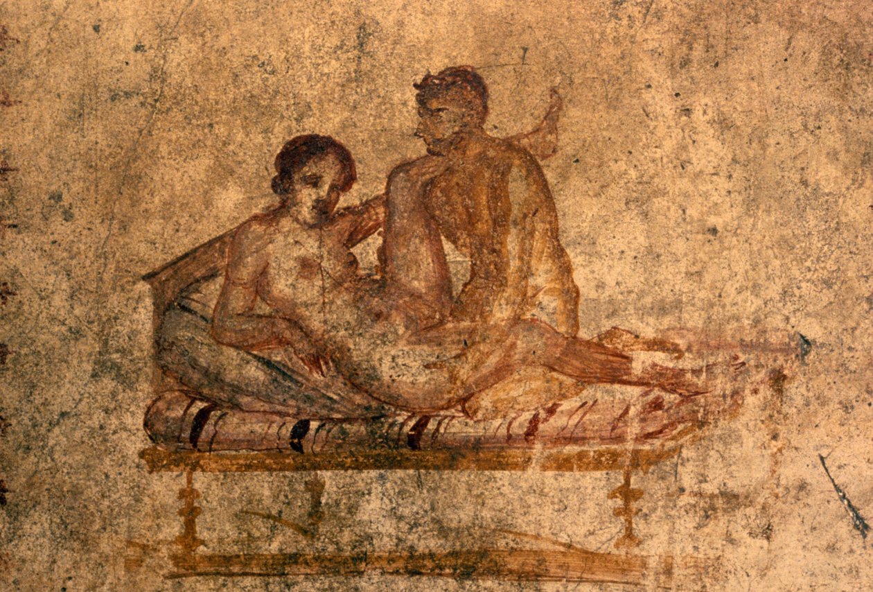 Erotische fresco uit Huis van Vettii, Pompeii (UNESCO Werelderfgoedlijst) door Roman Roman