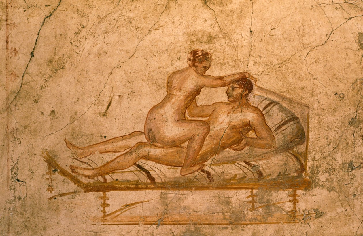 Erotisch fresco uit het cubiculum van het Huis van Vettii, Pompeii (UNESCO Werelderfgoedlijst) door Roman Roman