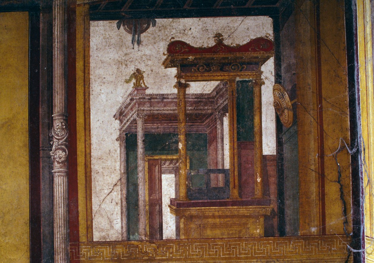 Fantastische architecturen, fresco uit de oecus in het Huis van de Vettii, Pompeii (UNESCO Werelderfgoedlijst) door Roman Roman