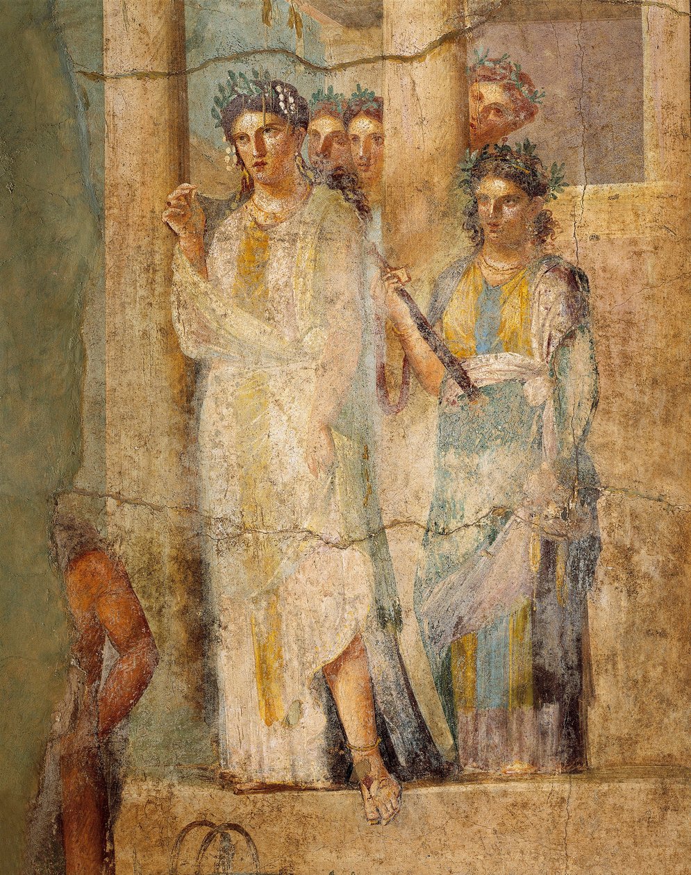 Fresco die Iphigenia in Tauris afbeeldt, Detail van dienstmeisjes, uit het Huis van L. Caecilius Giocondus in Pompeii, Italië door Roman Roman