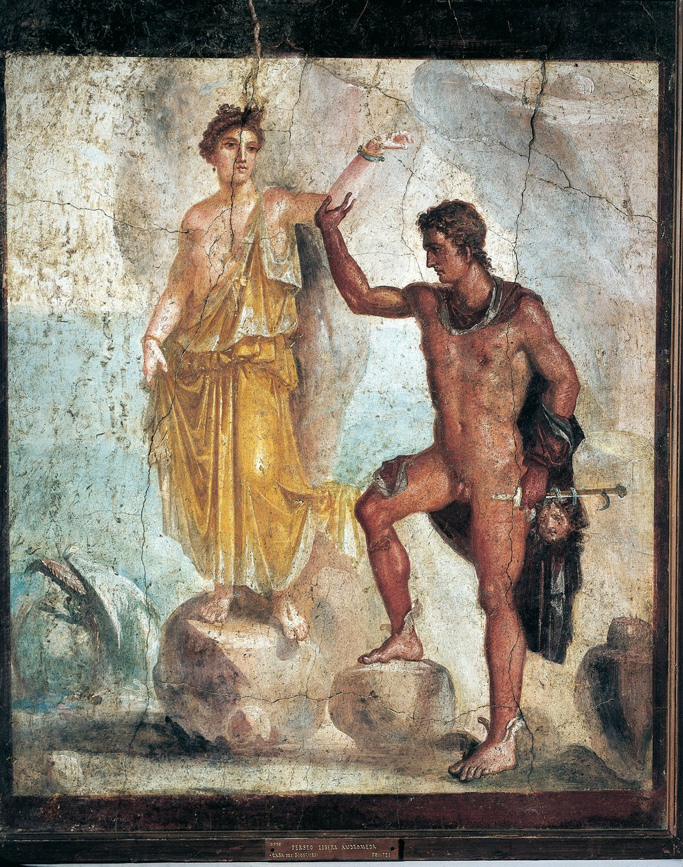 Fresco met Perseus en Andromeda uit Italië, Campania, Pompeii, schildering op pleister, 55-79 n.Chr. door Roman Roman