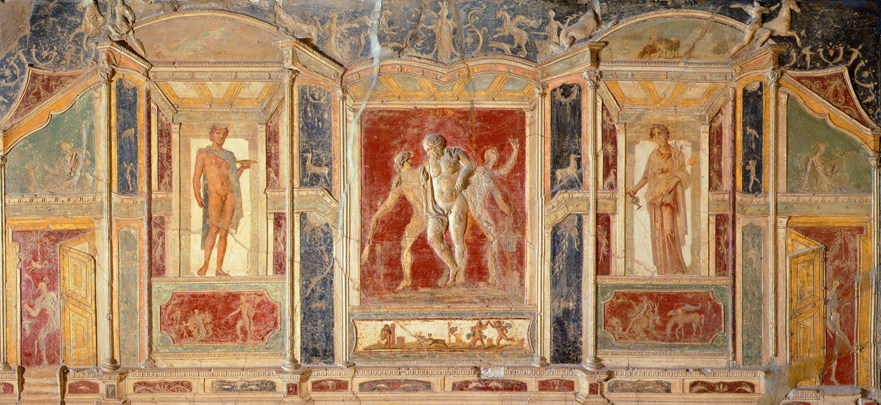 Fresco met wanddecoratie, uit Huis van Meleagro, Pompeii (UNESCO Werelderfgoedlijst) door Roman Roman