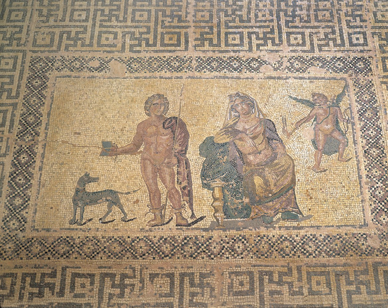 Mozaïek met Hippolytus en Phaedra, Huis van Dionysus, Romeinse Villa, Paphos, Cyprus door Roman Roman