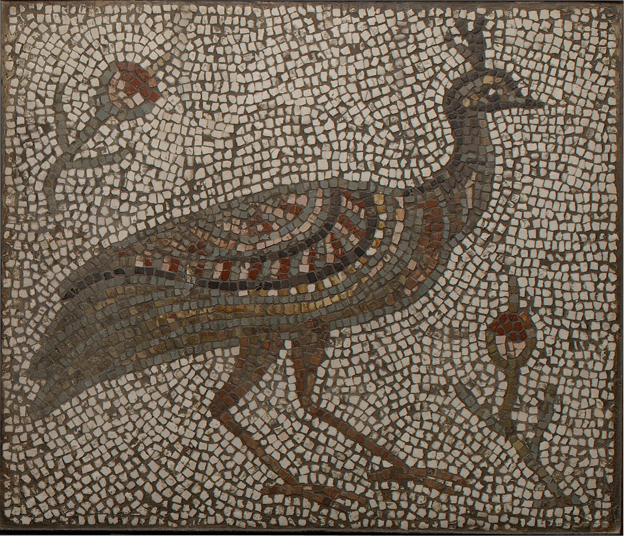 Mozaïek met een pauw en bloemen, 3e-4e eeuw (detail) door Roman Roman
