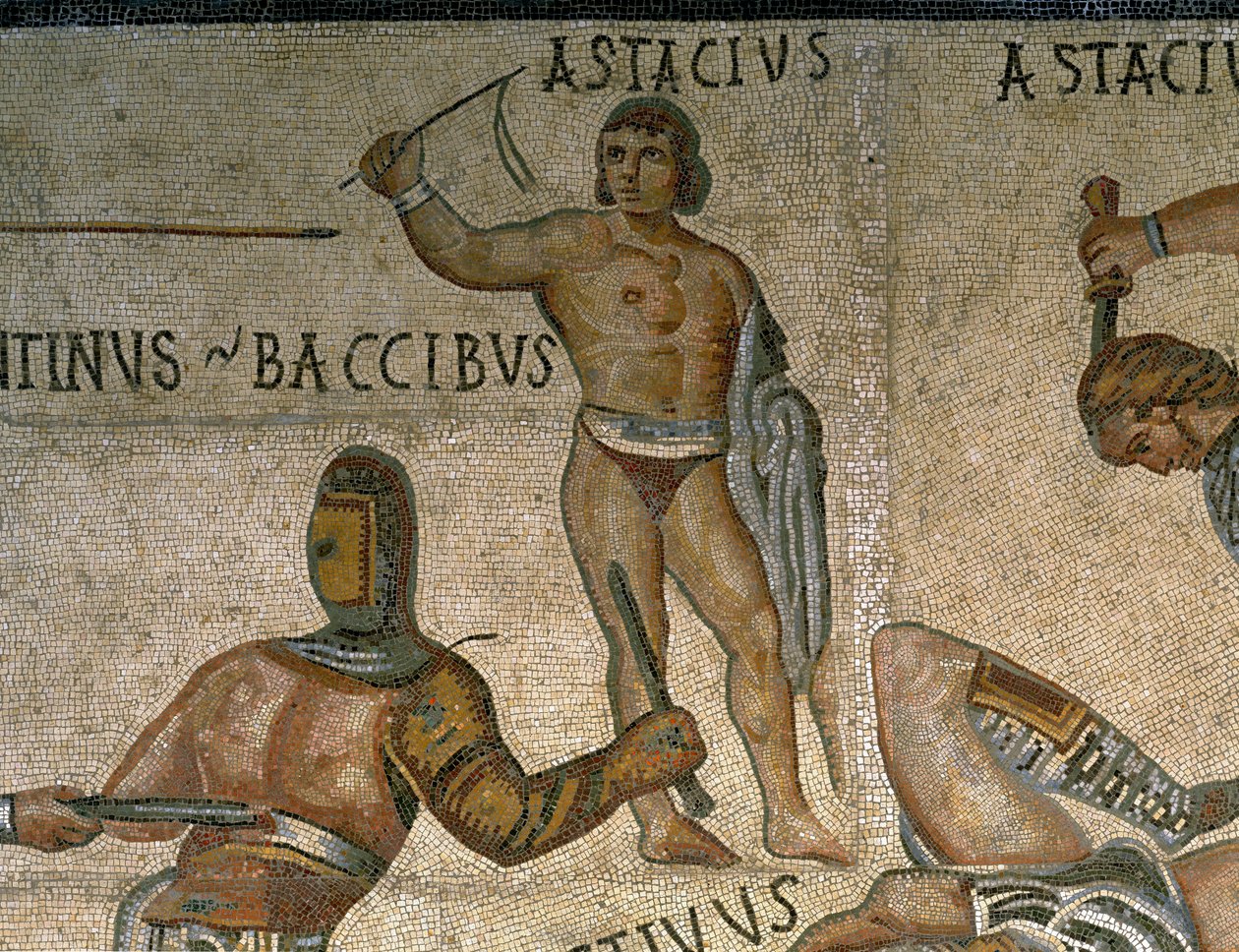 Mozaïek met een scène van vechtende gladiatoren (detail) door Roman Roman