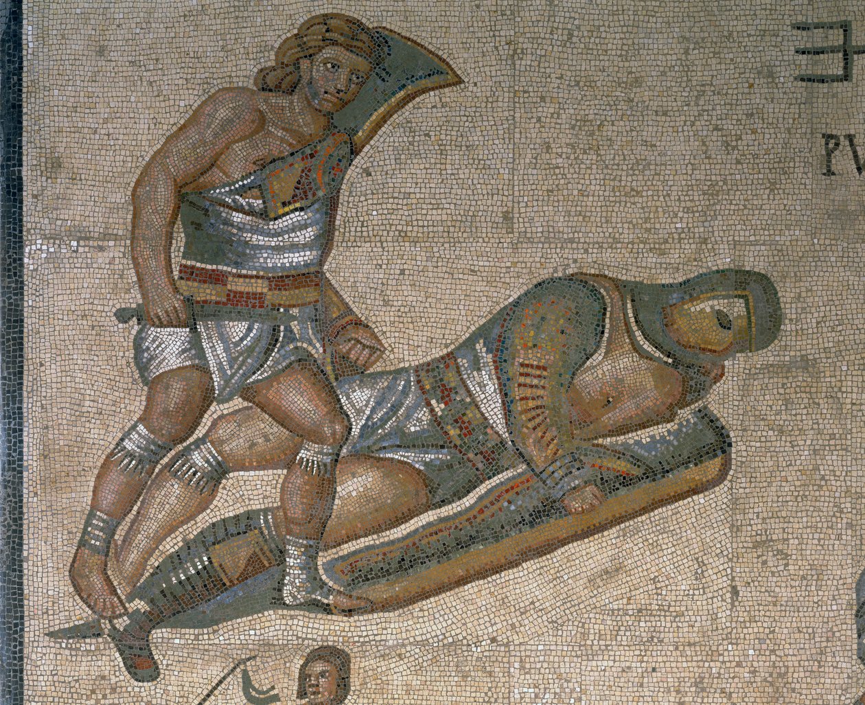Mozaïek met een scène van vechtende gladiatoren (detail) door Roman Roman