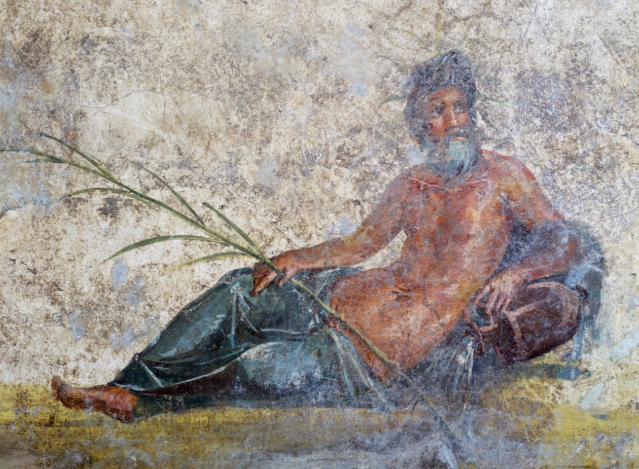 Riviergod, fresco uit Pompeii, Campania, Italië, Romeinse Beschaving door Roman Roman