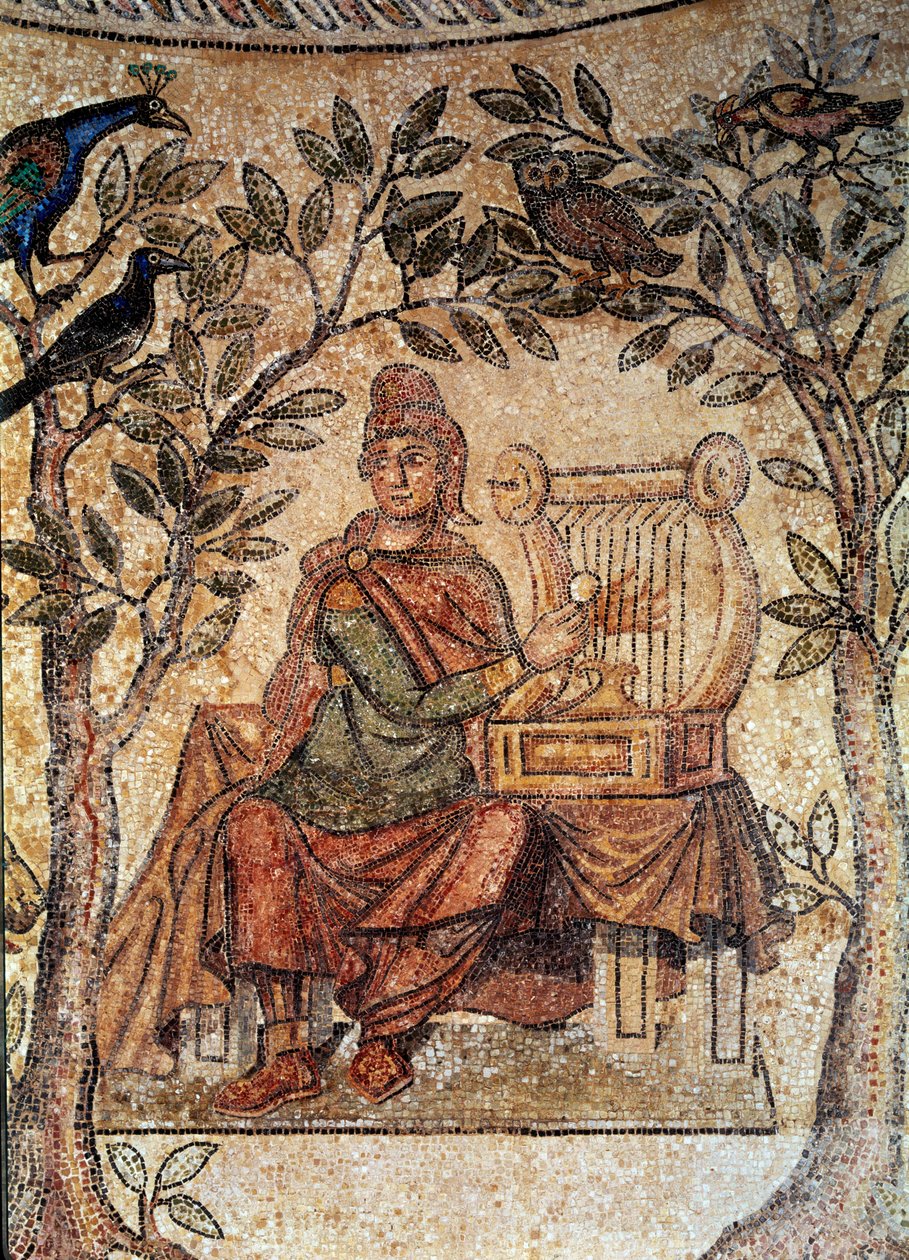 Romeinse kunst: Orpheus betovert vogels. Mozaïek uit Blanzy-les-Fisms. Lyon, Museum voor Schone Kunsten door Roman Roman