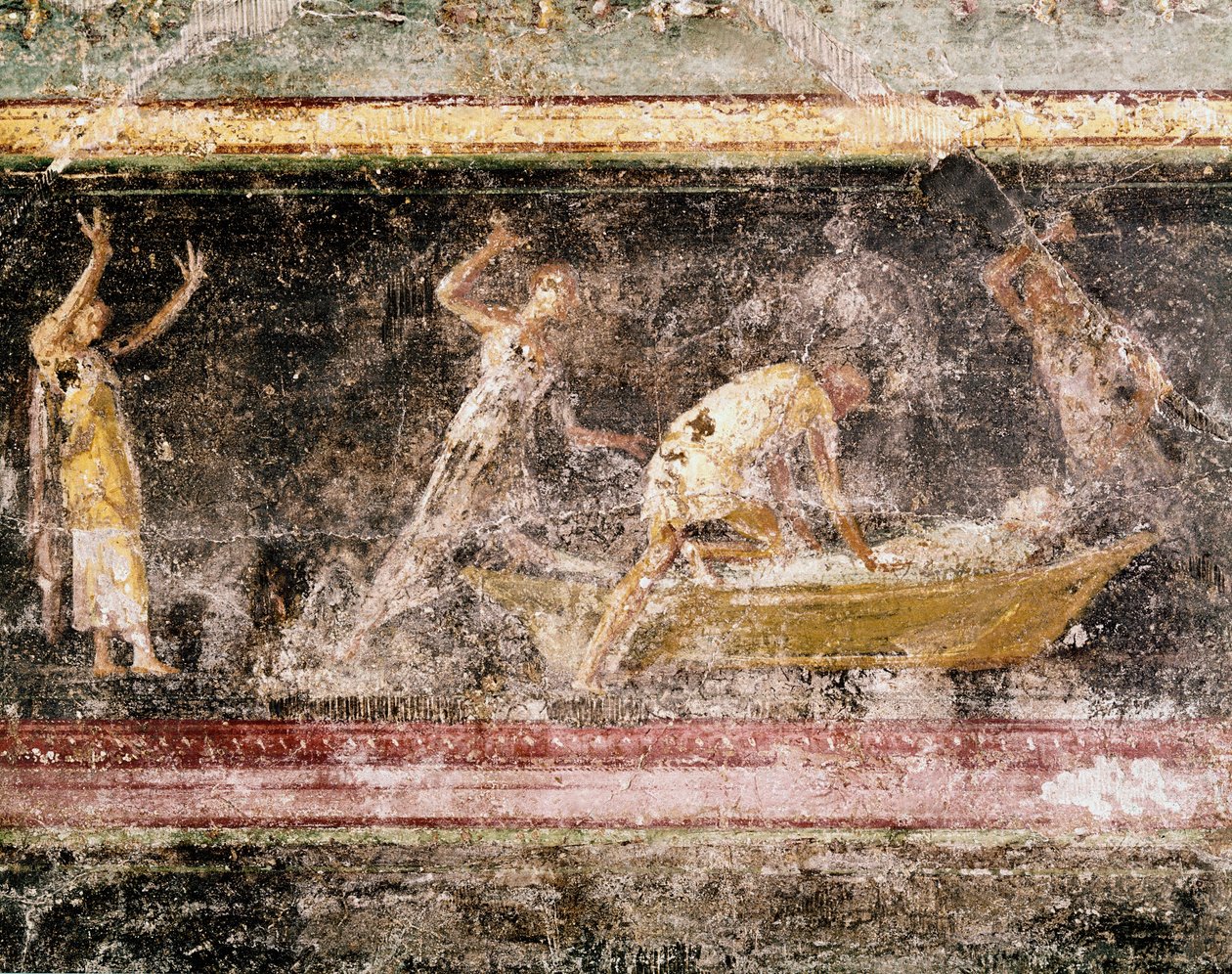 Romeinse kunst: het vonnis van Bakenranef (Bocchoris) koning van Egypte - detail van de fresco van de fries van kamer C, Villa Farnesina (Romeinse kunst: oordeel van koning Bocchoris, van de fries van kamer C, Villa Farnesina) Rome, Museo Nazionale Romano door Roman Roman