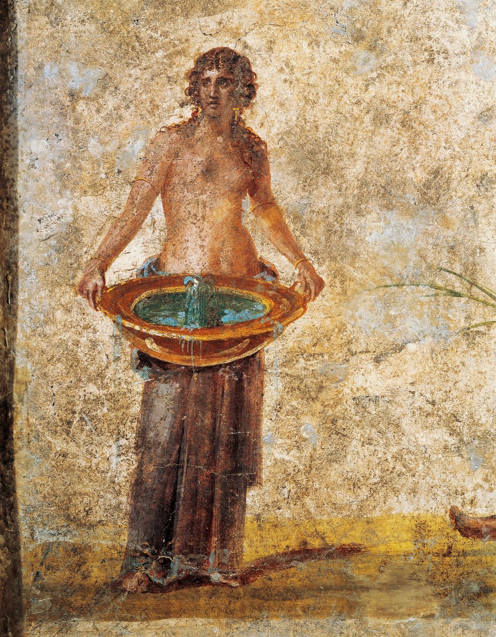 Romeinse beschaving - Vrouw die een emmer water draagt, uit Pompei door Roman Roman