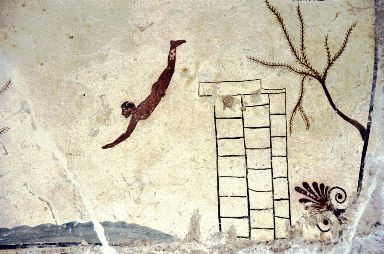 Romeins muurschildering van het graf genaamd de duiker door Roman Roman