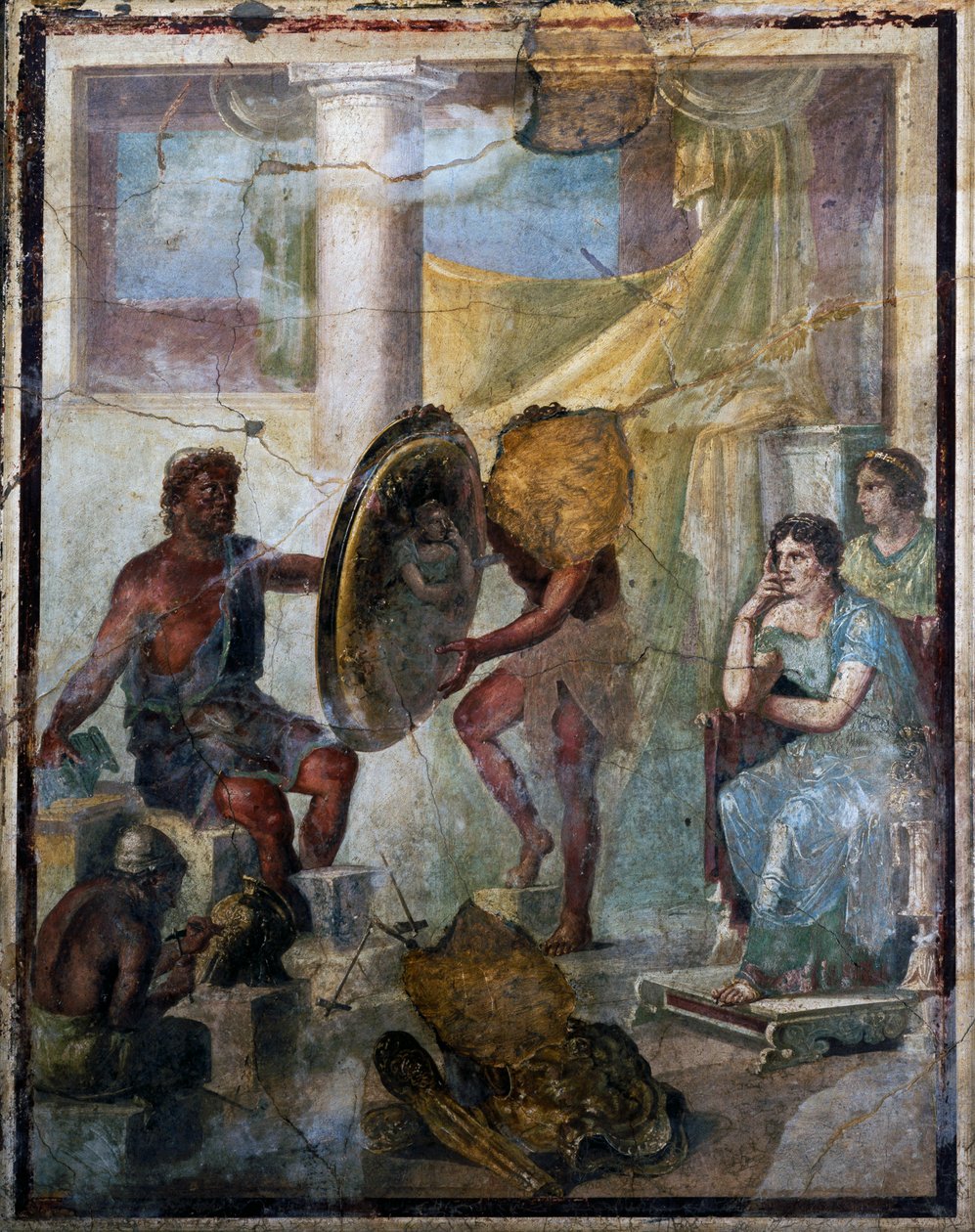 Thetis en Hephaestus, fresco in 3e Pompeiaanse stijl, ontdekt in Pompeii (Unesco Werelderfgoedlijst) door Roman Roman