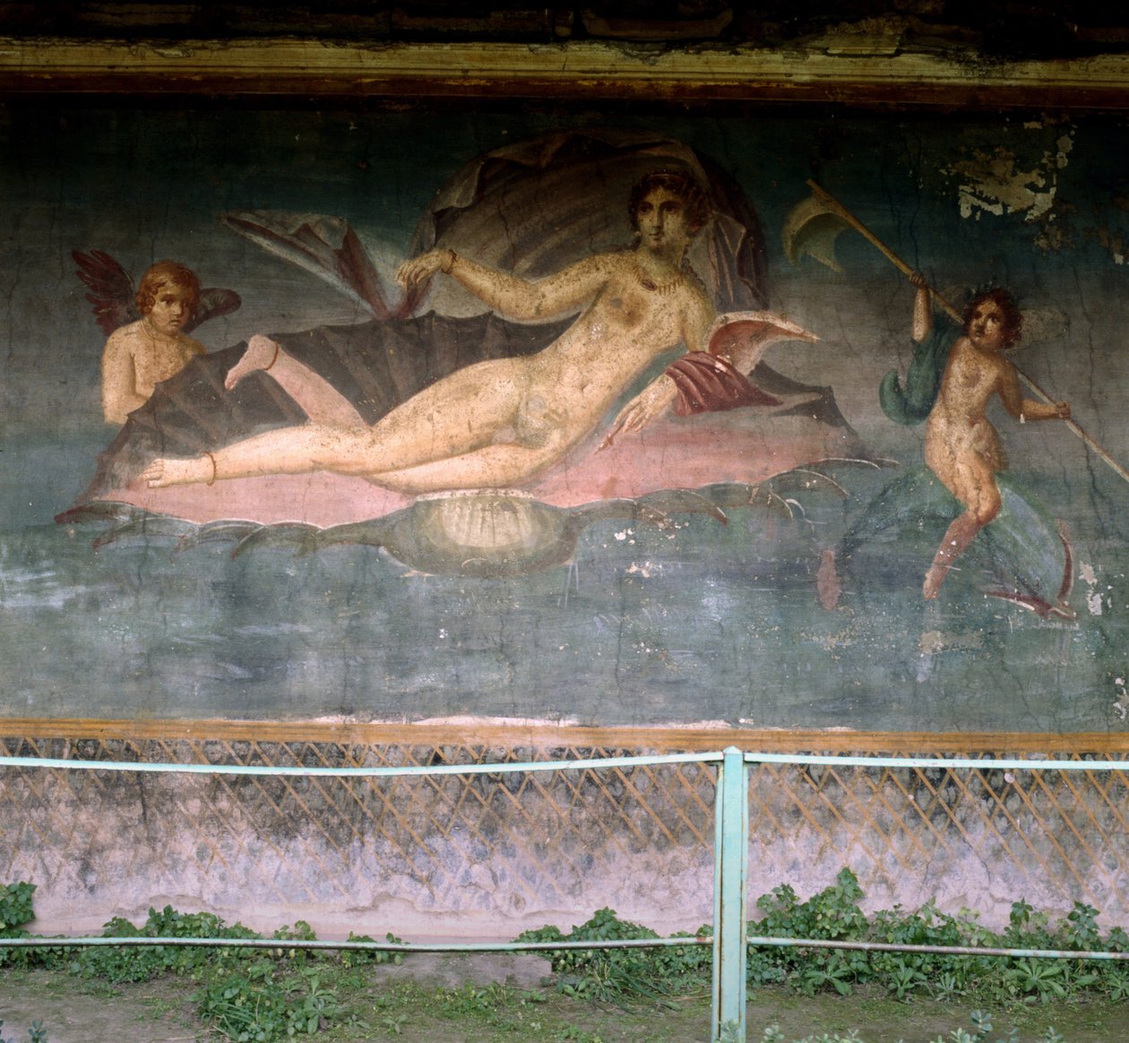 Venus rustend in de schelp. Huis van Venus, Pompeii, Italië. Fresco. door Roman Roman
