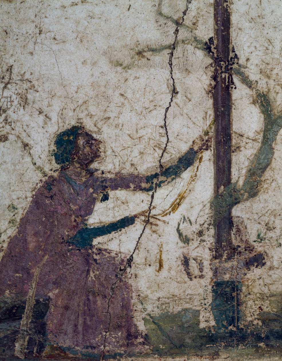 Vrouw bij heilige boom, fragment van fresco uit Pompeii, Campania, Italië, Romeinse beschaving door Roman Roman