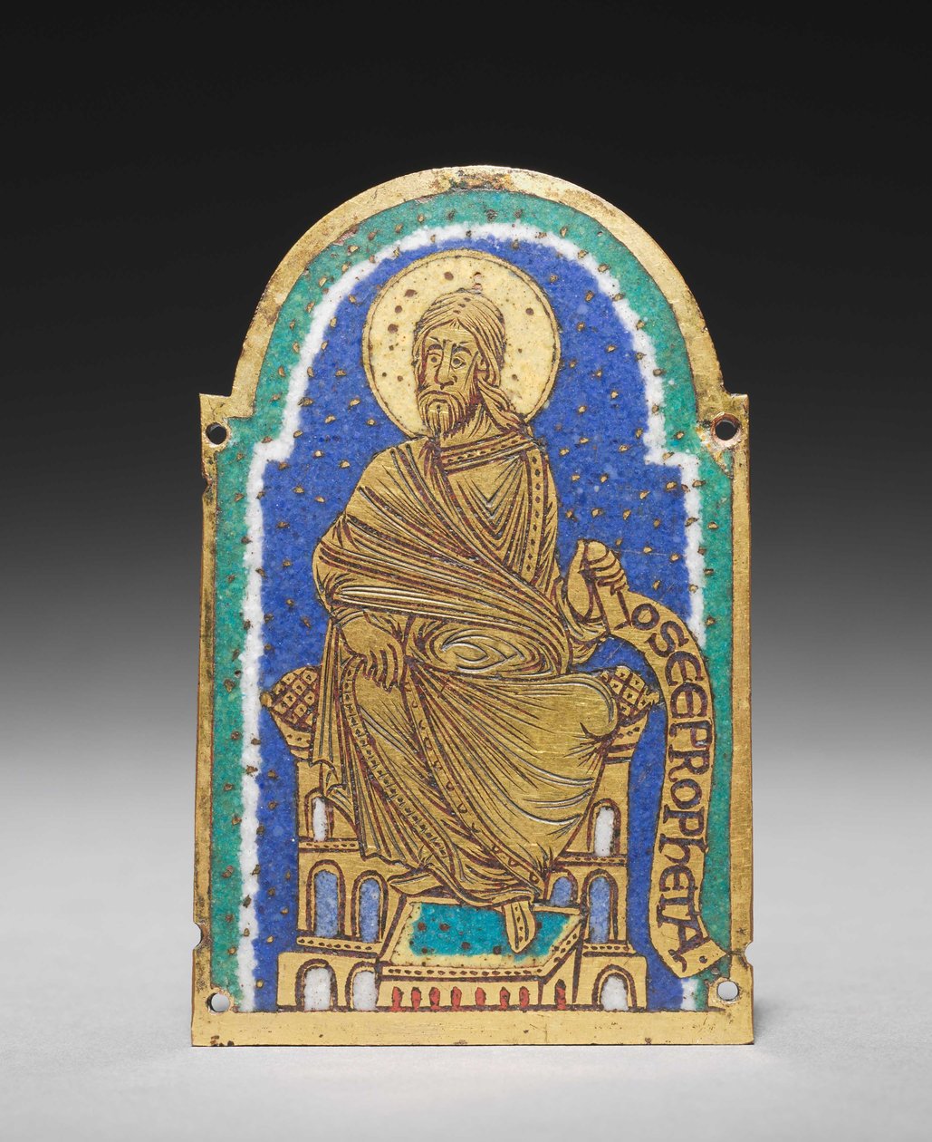 Plaquette: Zittende profeet van een reliekschrijn: Osea (Hosea), ca. 1170-1180 door Romanesque