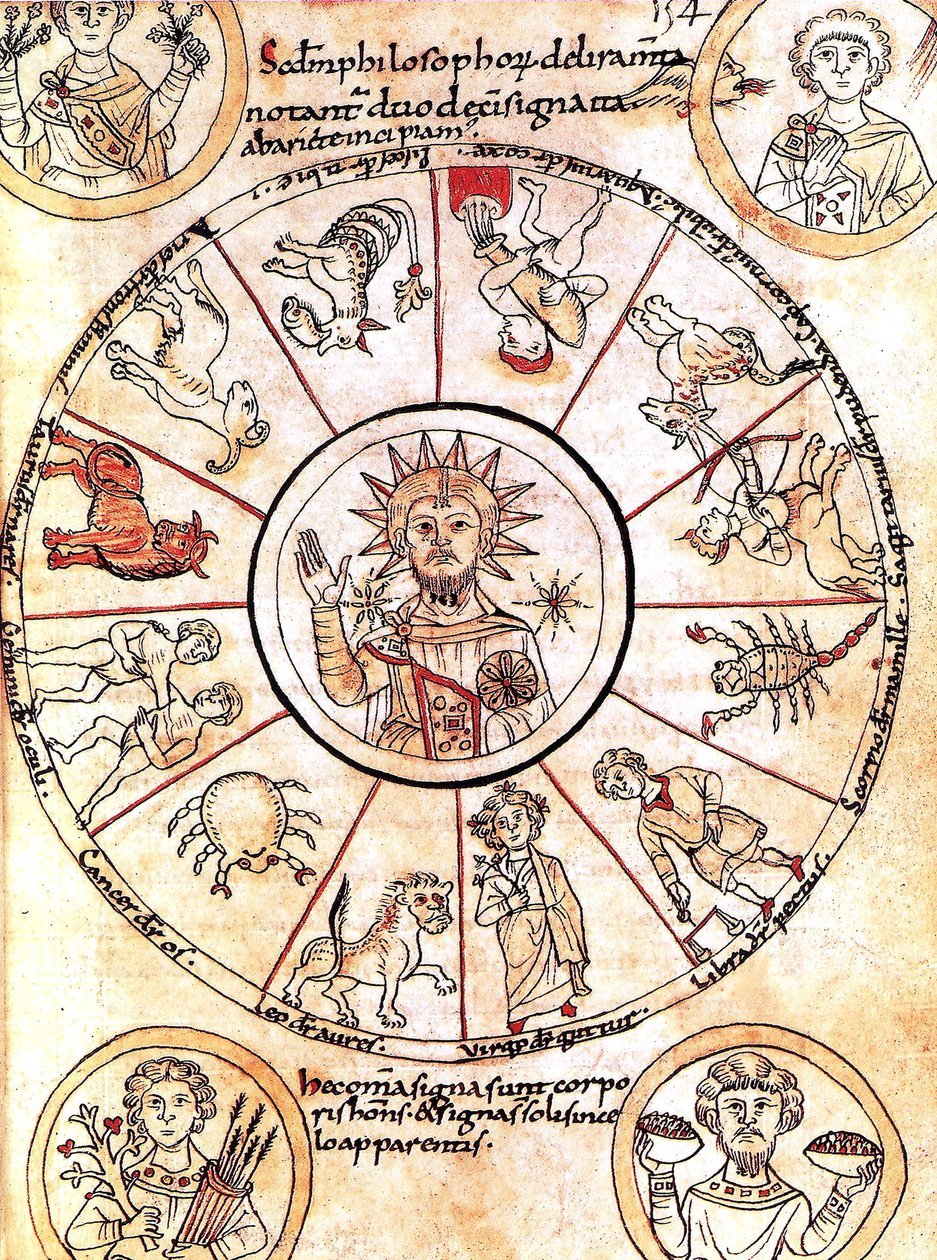 De zon omringd door tekens van de dierenriem door Romanesque