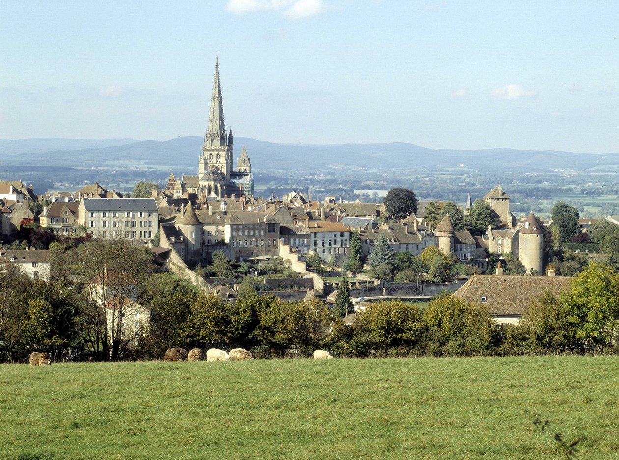 Zicht op de stad Autun en de kathedraal Saint-Lazare door Romanesque