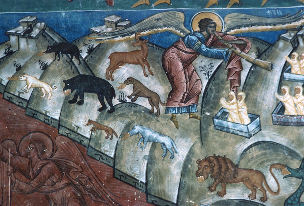 Dieren die braken, detail van Het Laatste Oordeel, 1547-50 door Romanian School