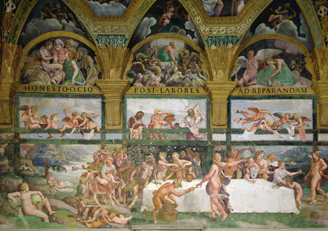 Kamer van Cupido en Psyche, voorbereidingen voor het banket van de goden voor het huwelijk van Cupido en Psyche door Romano Giulio