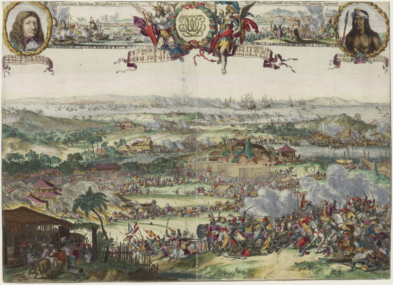 De inname van Macassar door Speelman van 1666 tot 1669 door Romeyn de Hooghe