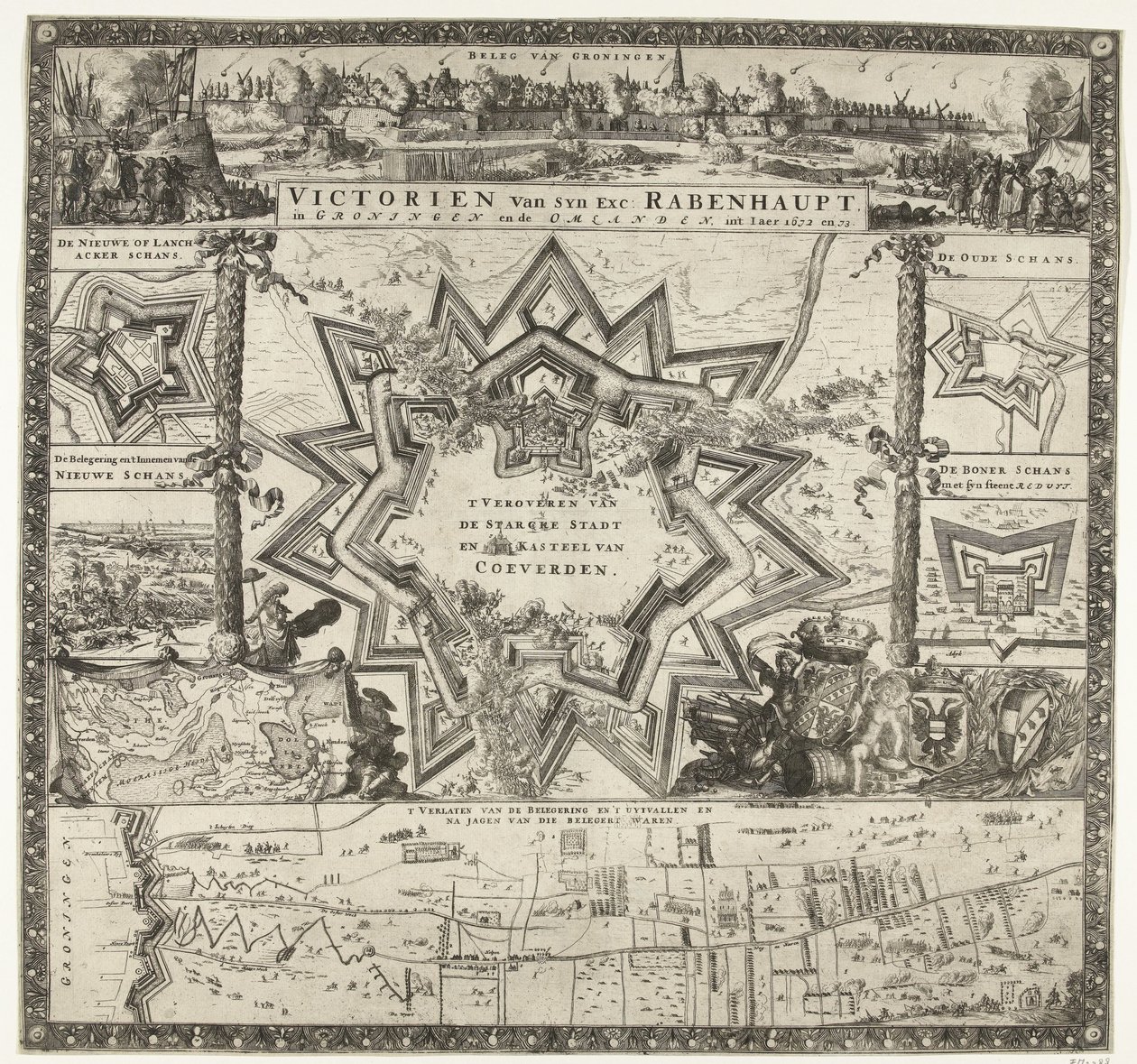 Overwinningen van Rabenhaupt in Groningen in de jaren 1672-1673 door Romeyn de Hooghe (attributed to)