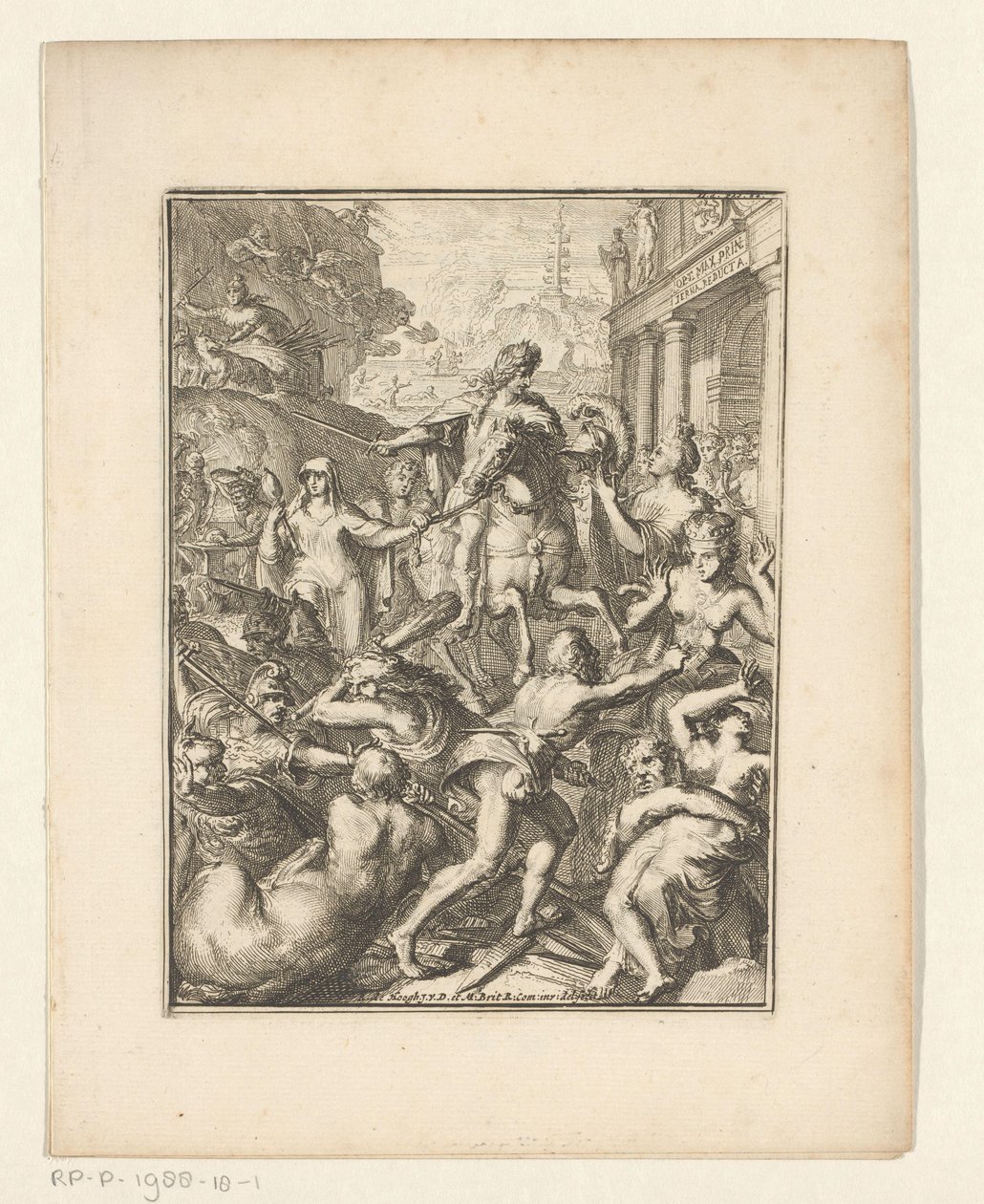 Allegorische voorstelling van Willem III te paard door Romeyn de Hooghe