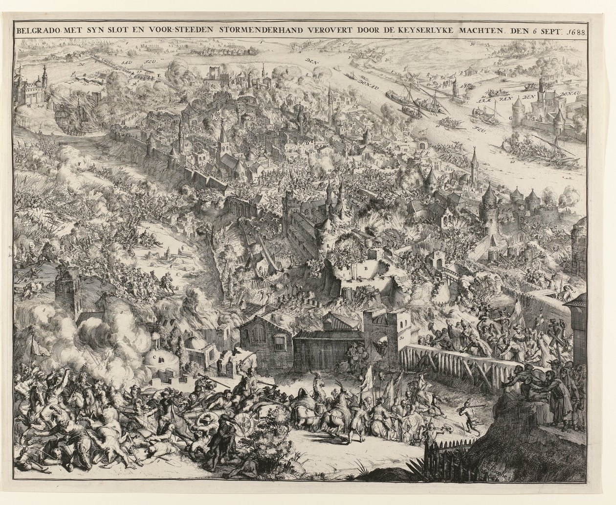 Belgrad bestormd door Maximiliaan Emanuel, keurvorst van Beieren, 6 september 1688 door Romeyn de Hooghe